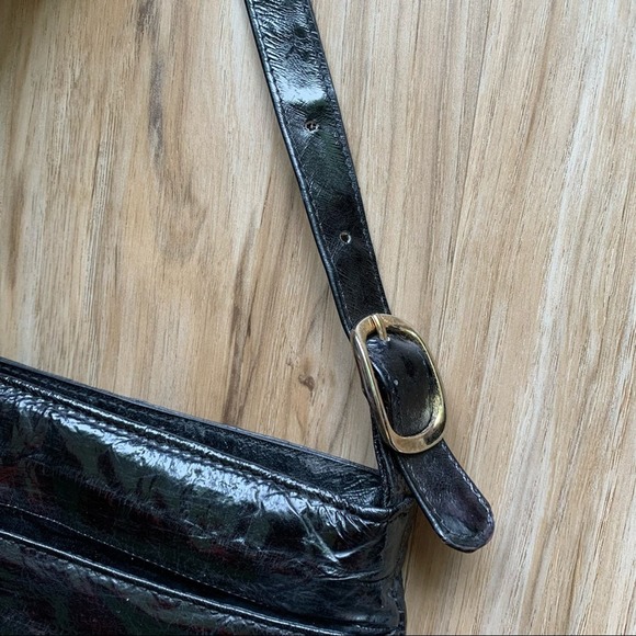 VINTAGE 70s/80s Black Eel Skin Crossbody Bag Retro Glam - Picture 7 of 9